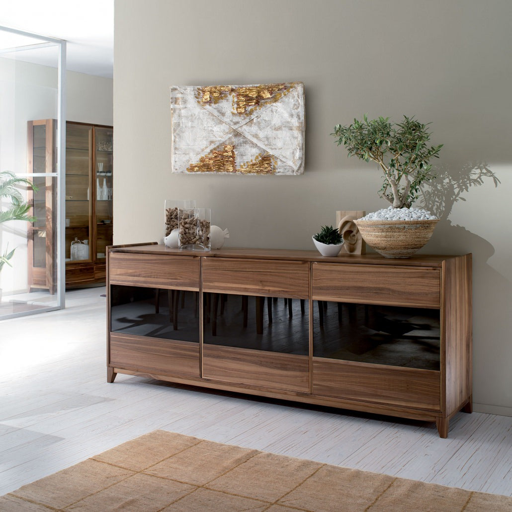 CREDENZA LEONARDO - IN NOCE O ROVERE MASSELLO A 2 O 3 ANTE