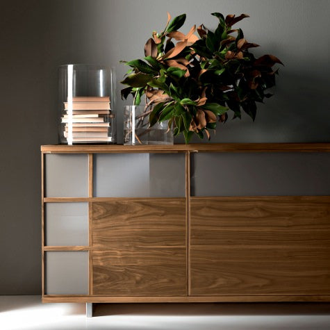 CREDENZA LEONARDO - NOCE O ROVERE MASSELLO A 3 ANTE E PIEDINI IN METALLO