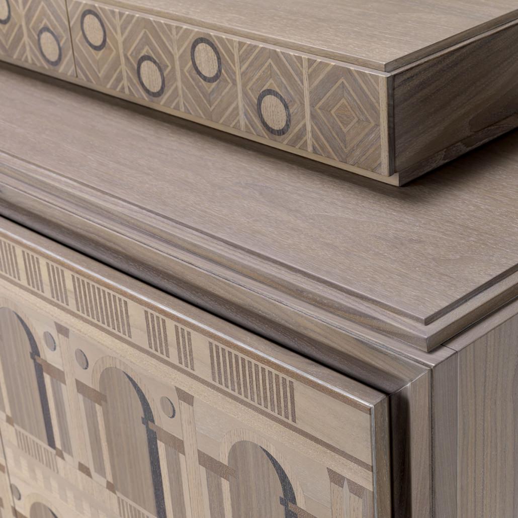 CREDENZA PALAZZI - LEGNO INTARSIATO A MANO CON ALZATINA